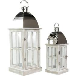 Northlight Set of 2 Antique White Wood Lanterns with Candle Holder