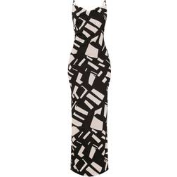 PrettyLittleThing Abstract Print Satin Cowl Neck Maxi Dress - Black