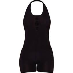 PrettyLittleThing Cut Out Halterneck Slinky Unitard - Black