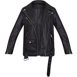 PrettyLittleThing Longline Belted Biker Jacket - Black