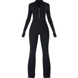 PrettyLittleThing Thumbhole Zip Detail Rib Jumpsuit - Black