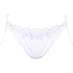 PrettyLittleThing Frill Edge Ruched Back Bikini Bottoms - White