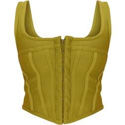 PrettyLittleThing Bandage Hook And Eye Structured Detail Dip Hem Corset - Olive