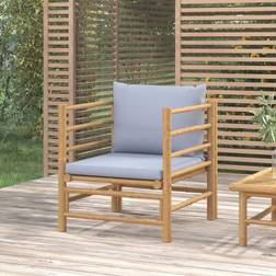 vidaXL Gartensessel mit Hellgrauen Kissen Bambus Lounge-Set