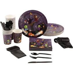 Spooky Halloween Party Bundle, Includes Plates, Napkins, Cups, and Cutlery 24 Guests,144 Pieces