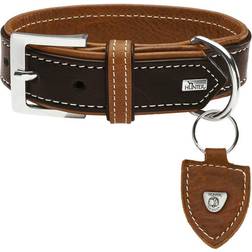 Hunter Halsband Tara Juchtenleder, S-M: 35-43cm, 35mm breit, dunkelbraun/cognac