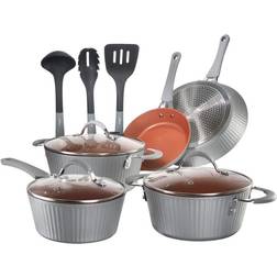NutriChef NCCW11GL Aluminum Baking Pans Gold Cookware Set with lid