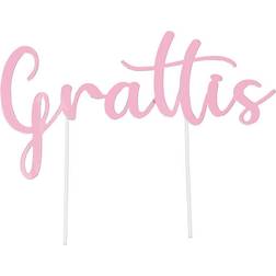 Hisab Joker "Grattis" Lyserød Kagedekoration