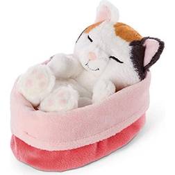 NICI Gosedjuret Katten Sleeping Kitties 12 cm, gräddfärgad, i en rödrosa korg
