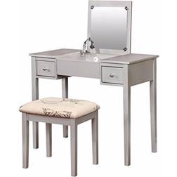 Benjara Wooden Vanity with Flip Top Mirror Dressing Table