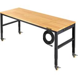 VEVOR Workbench Garage Work Table Adjustable Height Power Outlets & Hardwood Top & Metal Frame & Swivel Casters Black 61" x 20"