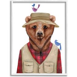 Stupell Industries Bear Camping Gear Small Birds Wall Framed Art