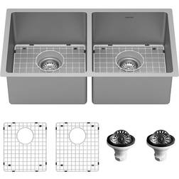 Karran Undermount 16-Gauge Steel 50/50 Double Bowl Kitchen Sink Kit More than