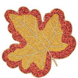 Saro Lifestyle 6120.OR15R Beaded Leaf Place Mat Red, Yellow, Orange (48.26x)