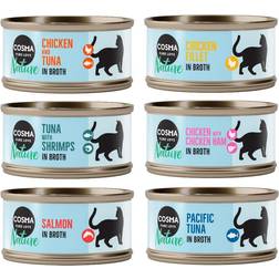 Cosma Nature 6 x 70 g Alimento Umido Per Gatto + 2 x 3 al Pollo + 1 gusto Salmone