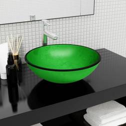 vidaXL Basin Tempered Glass 42 x 14 cm Green