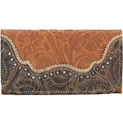 American West 2615282 Saddle Ridge Ladies Tri-fold Wallet Golden Tan Distressed Charcoal