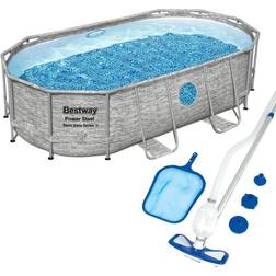 Bestway 14 ft. x 8.2 ft. Oval 39.5 in. Deep Metal Frame Pool Package, Grey