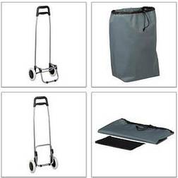 Relaxdays Folding Shopping Trolley Grocery Tote With Wheels - Grey