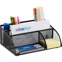 Relaxdays Organiseur De Bureau Porte-Stylos Porte-Lettres Porte Bloc-Notes Maille Métal 5 Compartiments