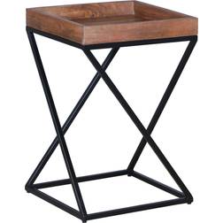 The Urban Port 22 Inch Industrial Side with Mango Tray Top X Shape Iron Frame Brown Small Table