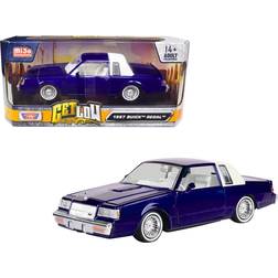 Motormax 1987 Buick Regal Candy Blue Metallic with Rear Section of Roof White and White Interior "Get Low" Series 1/24 Diecast Model Car