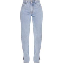 PrettyLittleThing Petite Dip Waist Split Hem Denim Jeans - Blue