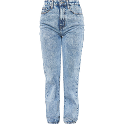 PrettyLittleThing High Waist Straight Leg Jeans - Mid Blue Acid Wash