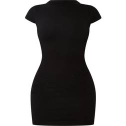 PrettyLittleThing Structured Contour Rib Cap Sleeve Bodycon Dress - Black