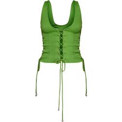 PrettyLittleThing Woven Lace Up Detail Plunge Sleeveless Top - Bright Green