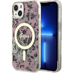 Guess iPhone 14 Cover Flower MagSafe Lyserød