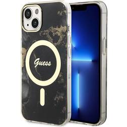 Guess iPhone 14 Cover Golden Marble MagSafe Sort