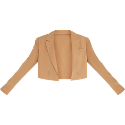 PrettyLittleThing Woven Cropped Shoulder Padded Blazer - Camel