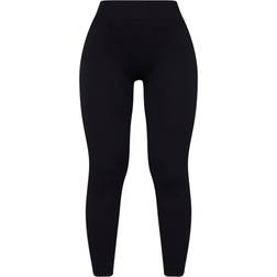 PrettyLittleThing Structured Contour Rib Cuffed Detail Leggings - Black