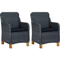 vidaXL Garden Chairs 2 Pcs With Black Cushions Poly Rattan Dark Grey