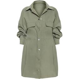 PrettyLittleThing Cargo Oversized Popper Front Shirt Dress - Khaki