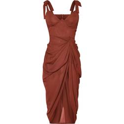 PrettyLittleThing Underwire Detail Draped Midi Dress - Chocolate