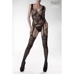 schwarzer Bodystocking aus Netzmaterial mit Schmetterlingsmuster