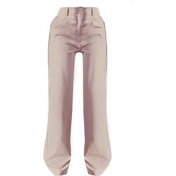 PrettyLittleThing Petite Peach Skin Straight Leg Trousers - Stone