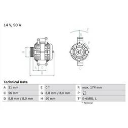 Bosch 0 986 042 530 Alternador 14V 90A Sprinter 3-T Furgoneta