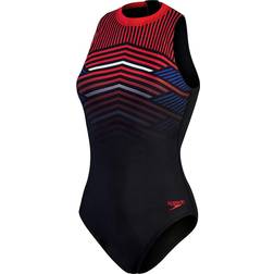 Speedo Printed Hydrasuit Swimsuit - Black/Fed Red/Chroma Blue/White