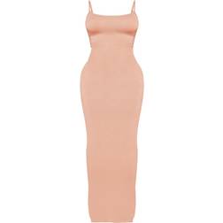 PrettyLittleThing Shape Jersey Strappy Maxi Dress - Camel