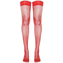 PrettyLittleThing Lace Top Fishnet Hold Up Stockings - Red