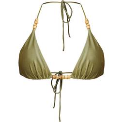 PrettyLittleThing Wooden Bead Triangle Bikini Top - Olive