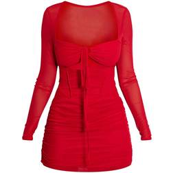 PrettyLittleThing Shape Mesh Corset Detail Cut Out Bodycon Dress - Red