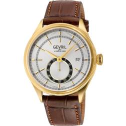 Gevril Empire 48105 Swiss Automatic IP Gold 316L Case White Brown Leather One Size