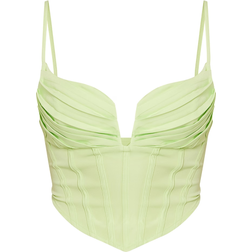 PrettyLittleThing Strappy Pleated Bust Corset Detail Crop Top - Lime