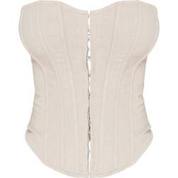 PrettyLittleThing Shape Lace Up Back Woven Corset - Stone