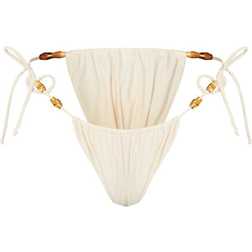 PrettyLittleThing Wooden Bead Ruched Tanga Bikini Bottoms - Sand