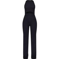 PrettyLittleThing Cut Out Rib Wide Leg Jumpsuit - Black